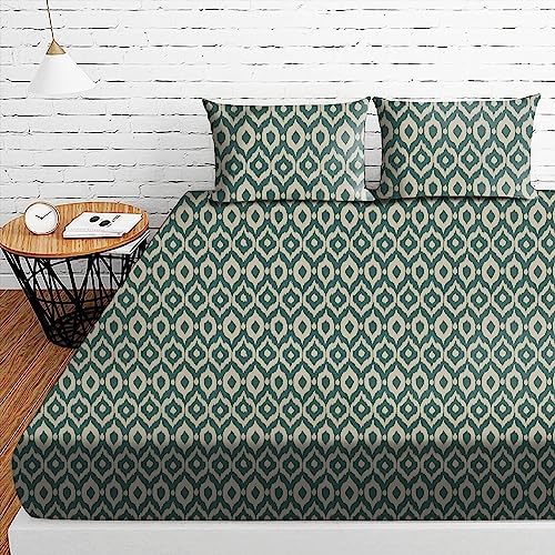 NEFERTITI HOME Microfiber Colombo Premium Bedcover for Double Bed with 2 Pillow Covers King Size (104" X 90") Bedspread Premium Sheeting for Bed |Bluish Mineral Green-A