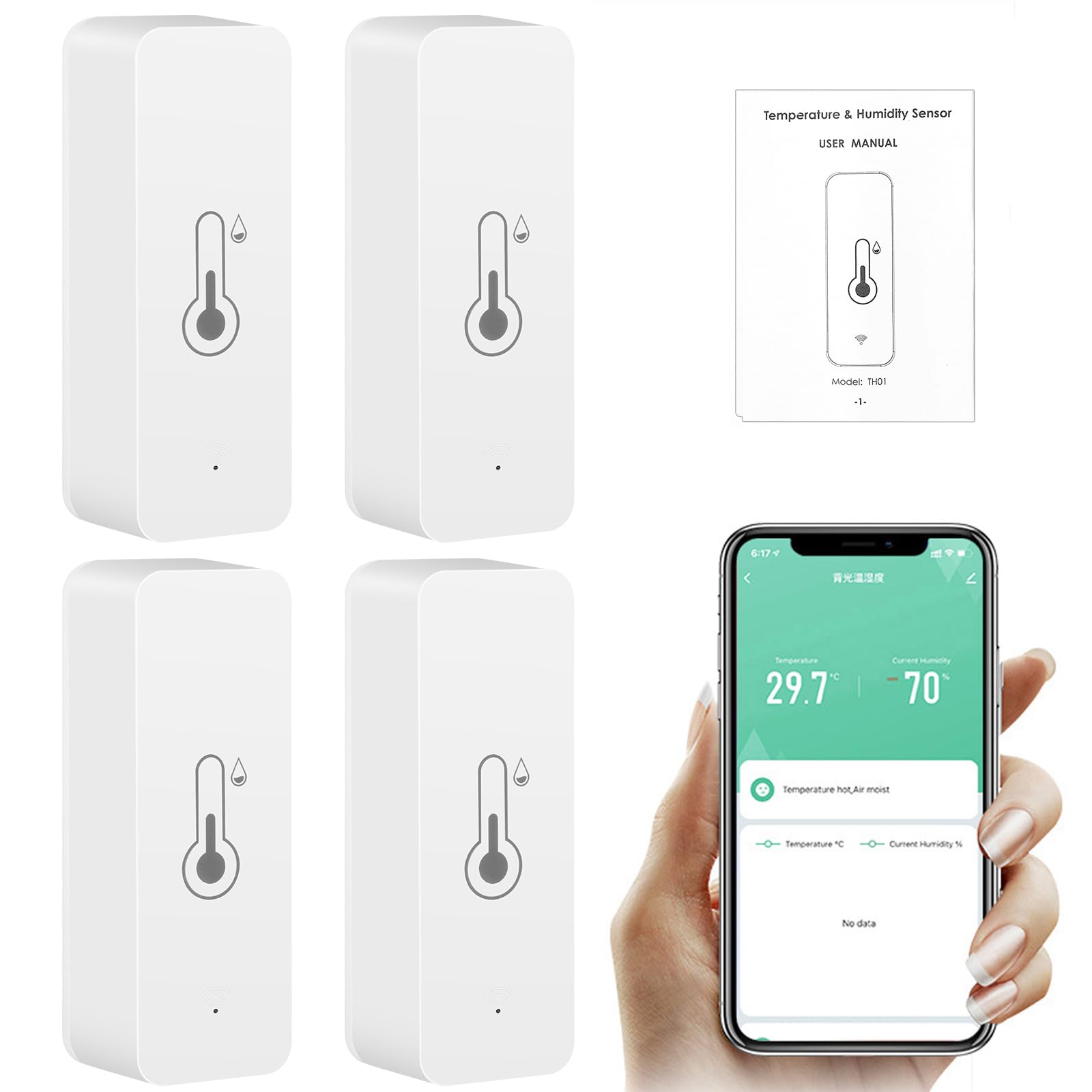 4 pezzi Termometro Wi-Fi Igrometro Tuya Smart Sensore di temperatura con APP Igrometro da interno Supporto Alexa.