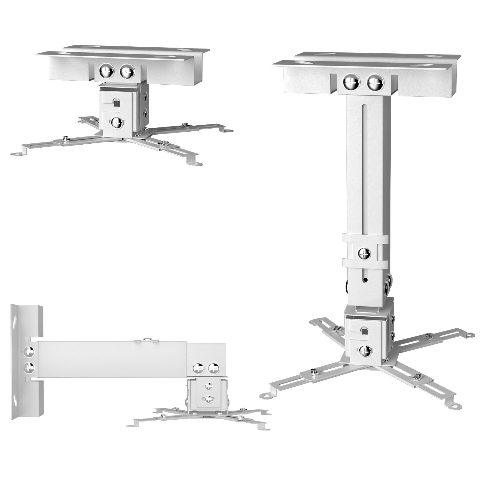 SCREENMAX Projector Ceiling Mount, Wall Mount Adjustable Height and Extendable Arms, 3-in-1 Universal Ceiling Holder, Projector Mount Quick Release for Epson, Optoma, Benq (White)