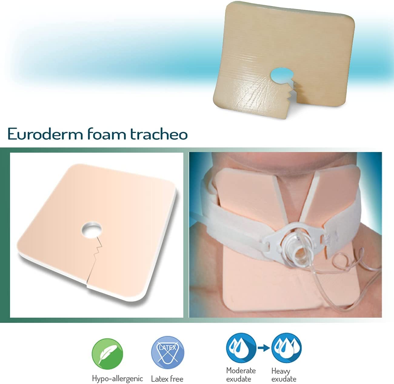 Euroderm Foam Tracheo (cm 8 x cm 9)- Medicazione in schiuma di poliuretano per tracheotomia, altamente assorbente, Confezione 10 pezzi