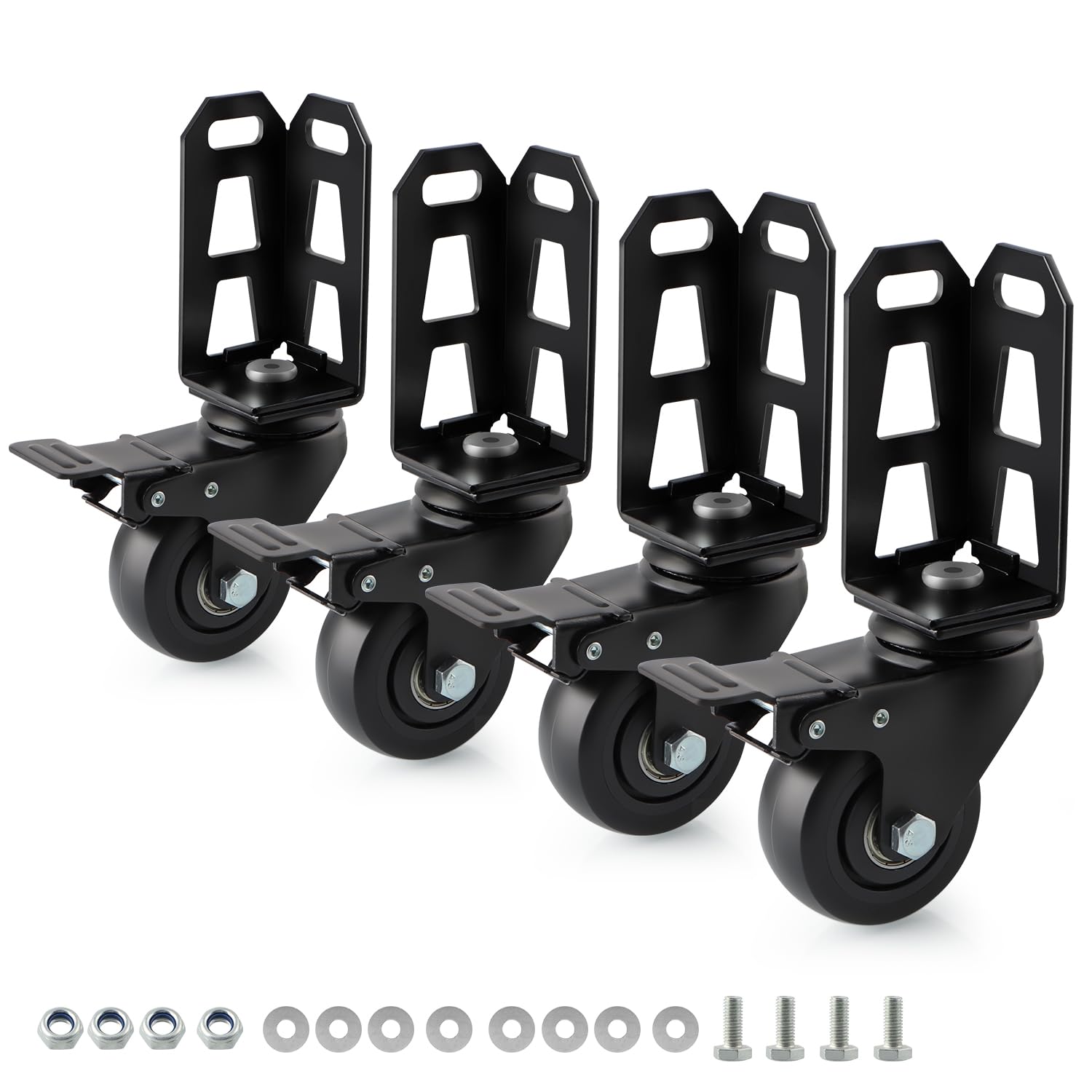 Ruote girevoli da 75 mm con freni, confezione da 4 accessori per mensole, adatte per scaffali autobloccanti senza bulloni, capacità di carico totale 453,6 kg
