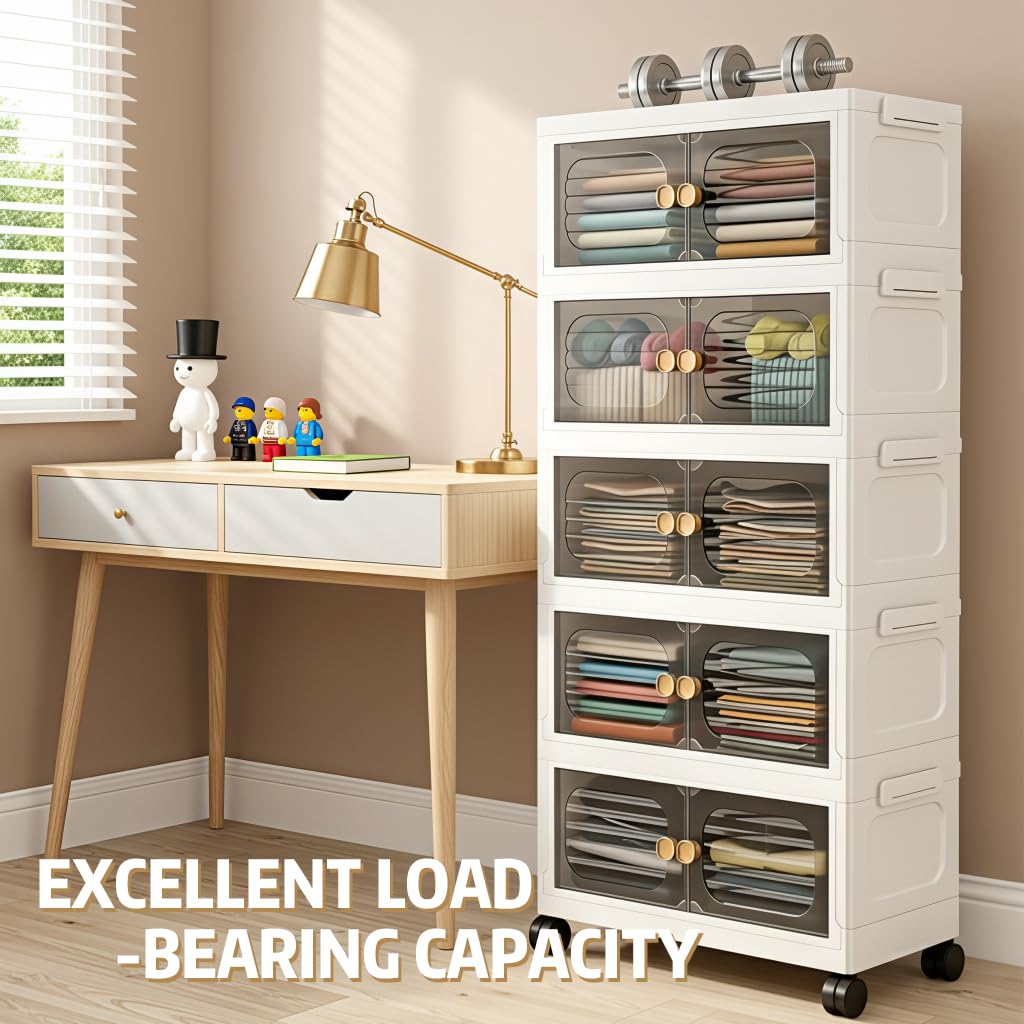 HASTHIP Plastic Storage Cabinet 5-Tier 50x20x112cm Foldable Clear Door 2