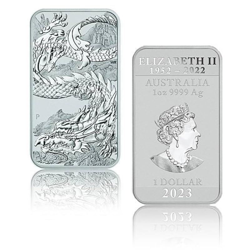 Generisch Pièce rectangulaire en argent 999,9/1000 31,1 g Motif dragon 2023 Argenté
