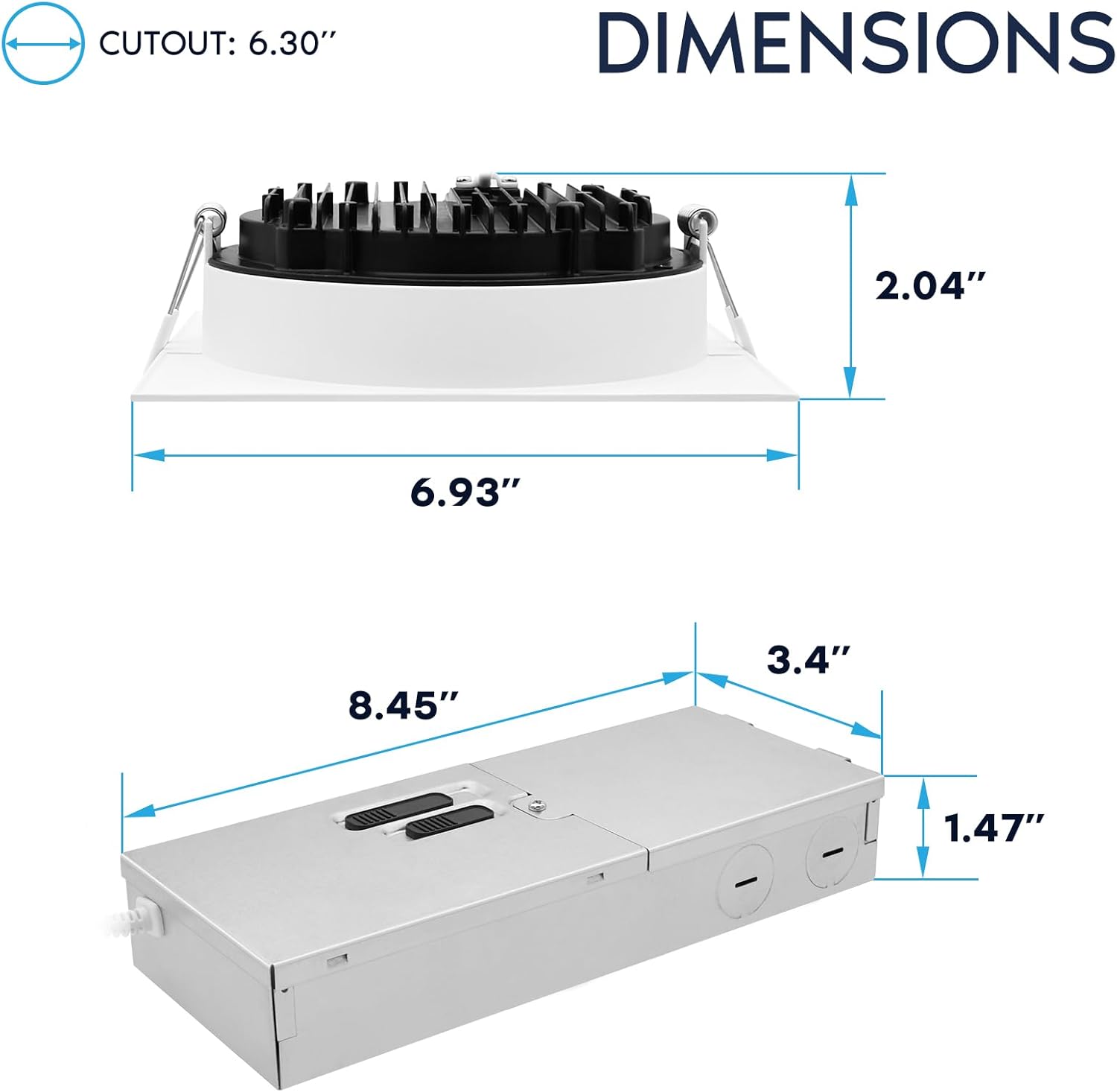 LUXRITE 6 Inch LED Recessed Light, Regressed Mini Panel Spotlight, 5CCT 2700K-5000K, 19/25/32 Watts, 1800/2400/3000 Lumens, Dual Dimmable (TRIAC & 0–10V), 100° Beam, Wet Rated, ETL, Square (4 Pack) - Image 4