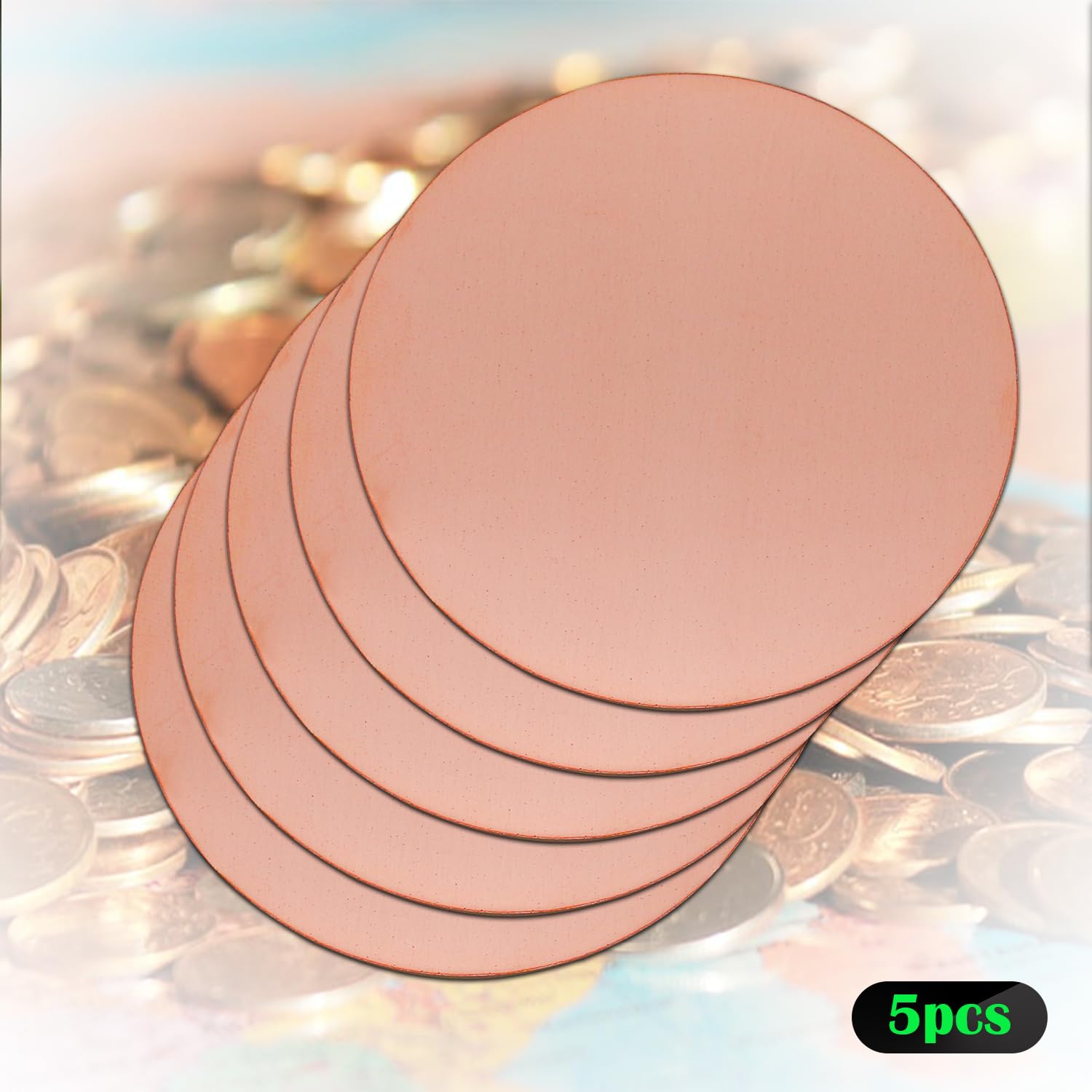 Piastra rotonda in rame, diametro 10,2 cm, spessore 1,5 mm, spessore 1,5 mm, per artigianato, fai da te, gioielli, elettrico, riparazione, industriale (confezione da 5)