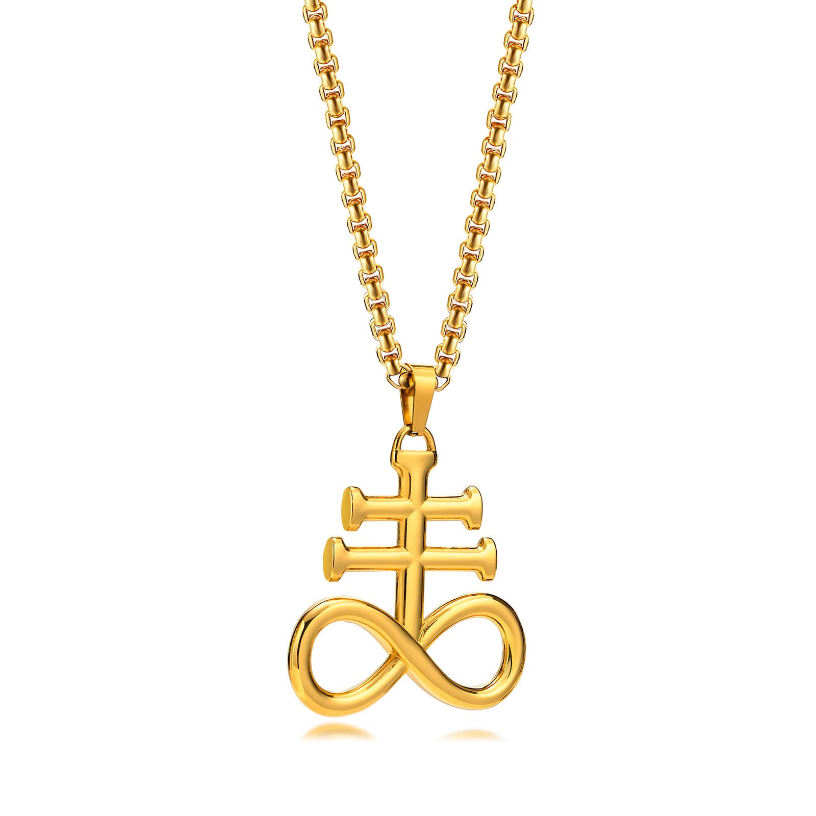 XUANPAI Leviathan Satanic Brimstone Cross Necklace, Stainless Steel Satan Church Jewelry, Satanic Symbol Pendant Satan Goat Necklaces for Men with Gift Box