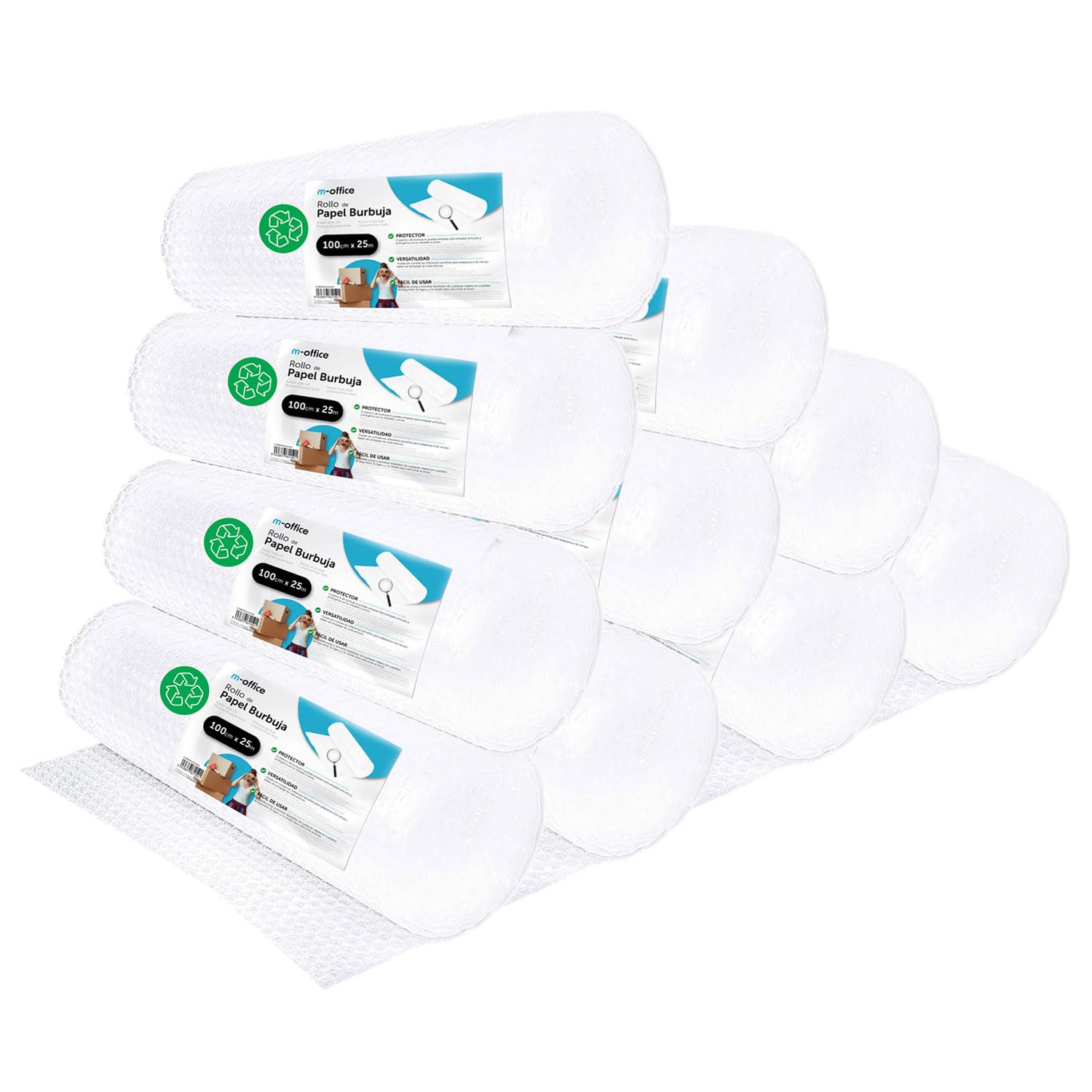 Rollo de Burbujas Reciclado m-office - Plástico para Embalar, Mudanzas, Embalajes y Cajas (100cmx25m, 10 unds)