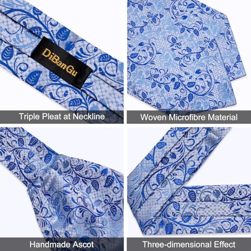 Image of DiBanGu Mens Silk Ascot Ties Paisley Jacquard Woven Cravat and Pocket Square Cufflinks with Lapel Pin for Business Wedding