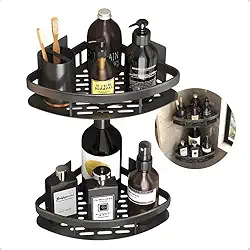 Kit 2 Prateleiras de Canto Nicho para Box de Banheiro Suporte Porta Shampoo e Sabonete Organizador com Adesivo Sem Furar a Parede (Preto)