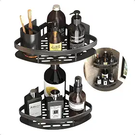 Kit 2 Prateleiras de Canto Nicho para Box de Banheiro Suporte Porta Shampoo e Sabonete Organizador com Adesivo Sem Furar a Parede (Preto)