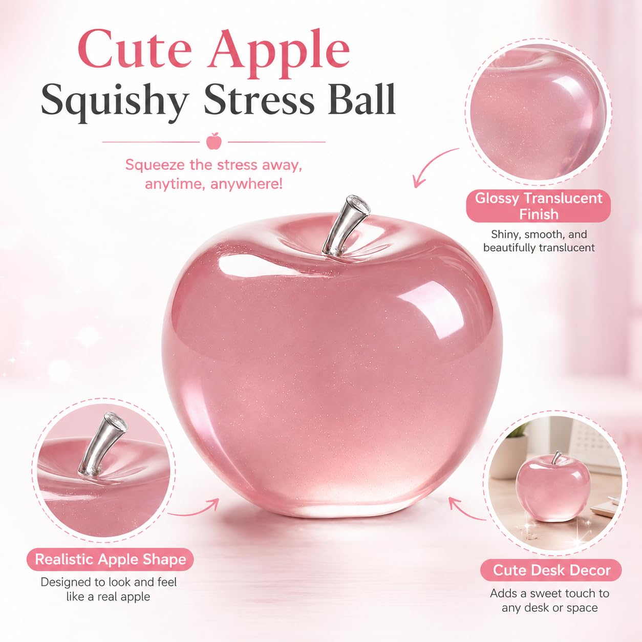 Squishy jabłko antystresowe, przezroczysta zabawka sensoryczna, miękkie prasowanie, zabawka fidget relaks do biura, dekompresji, fantazyjny prezent dla dorosłych (A)