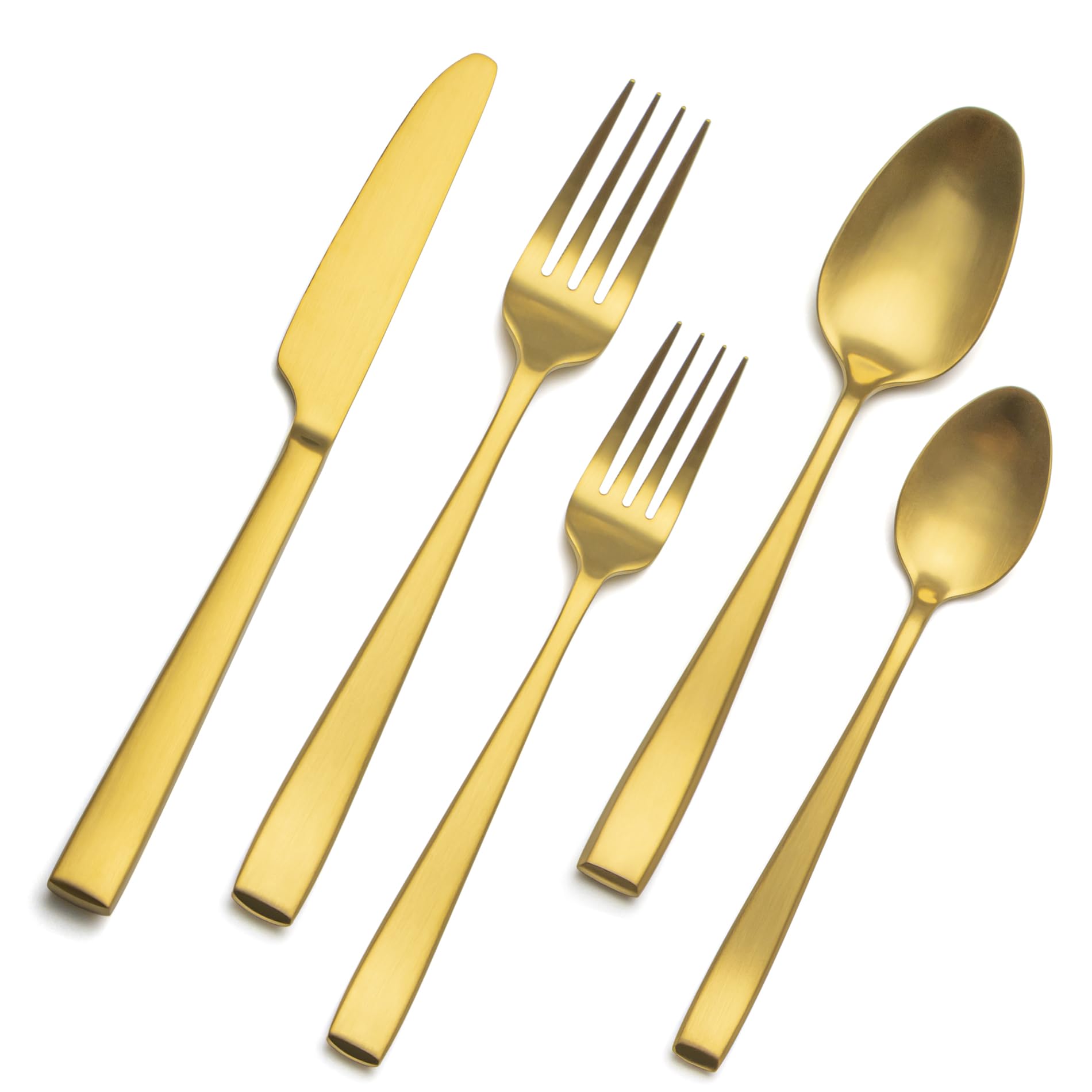 Cubiertos dorados mate, EIUBUIE cuberterias completas 6 personas, 30 piezas | mate cepillado, mangos únicos, equilibrado, cuberteria acero inoxidable, cuchillo cuchara tenedor, dorada juego de cubiertos