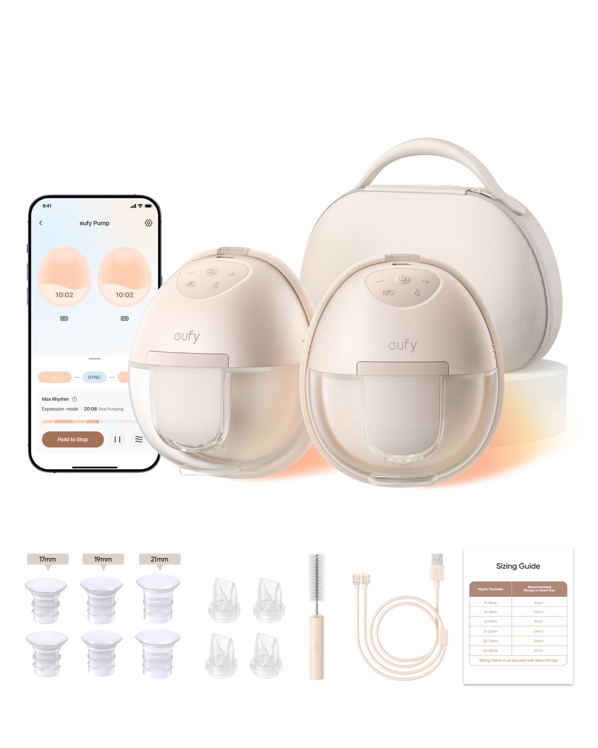 eufy Security Breast Pump S1 Pro Heated Wearable Slim Hands-Free with Industry-Leading HeatFlow Tech Wireless Charging Case App-Controlled