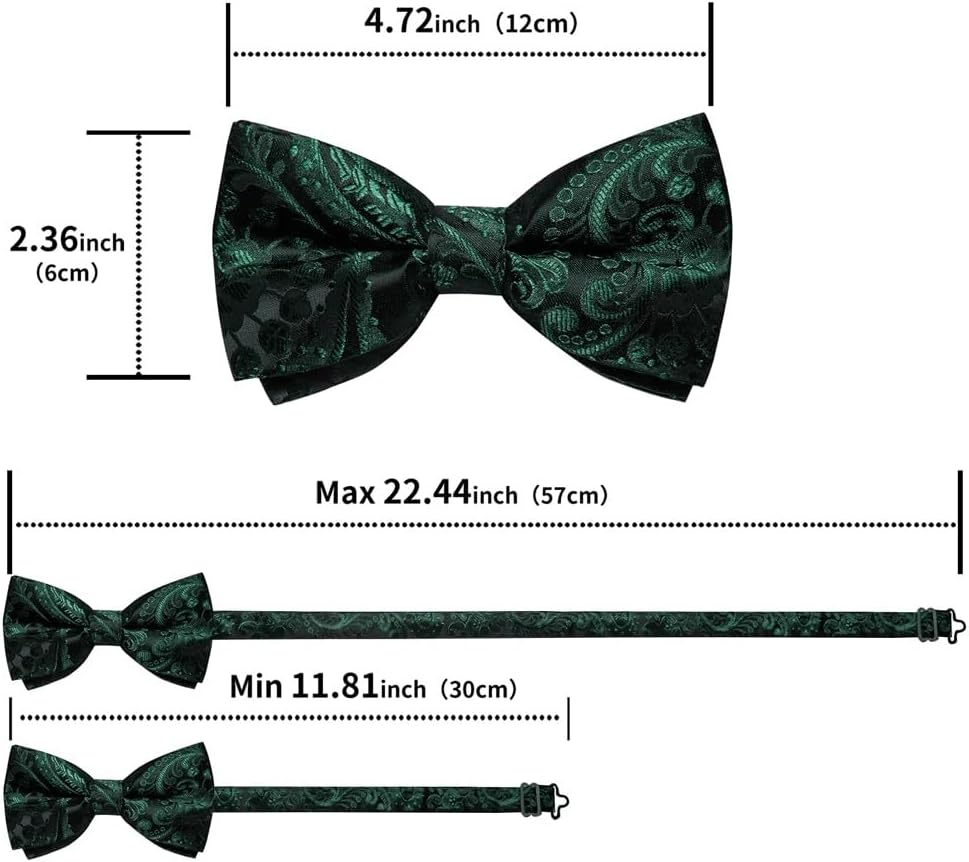 Paisley Pre-Tied Bow Tie for Men Adjustable Silk Bowtie Wedding Woven Knot Handerchief Cufflink