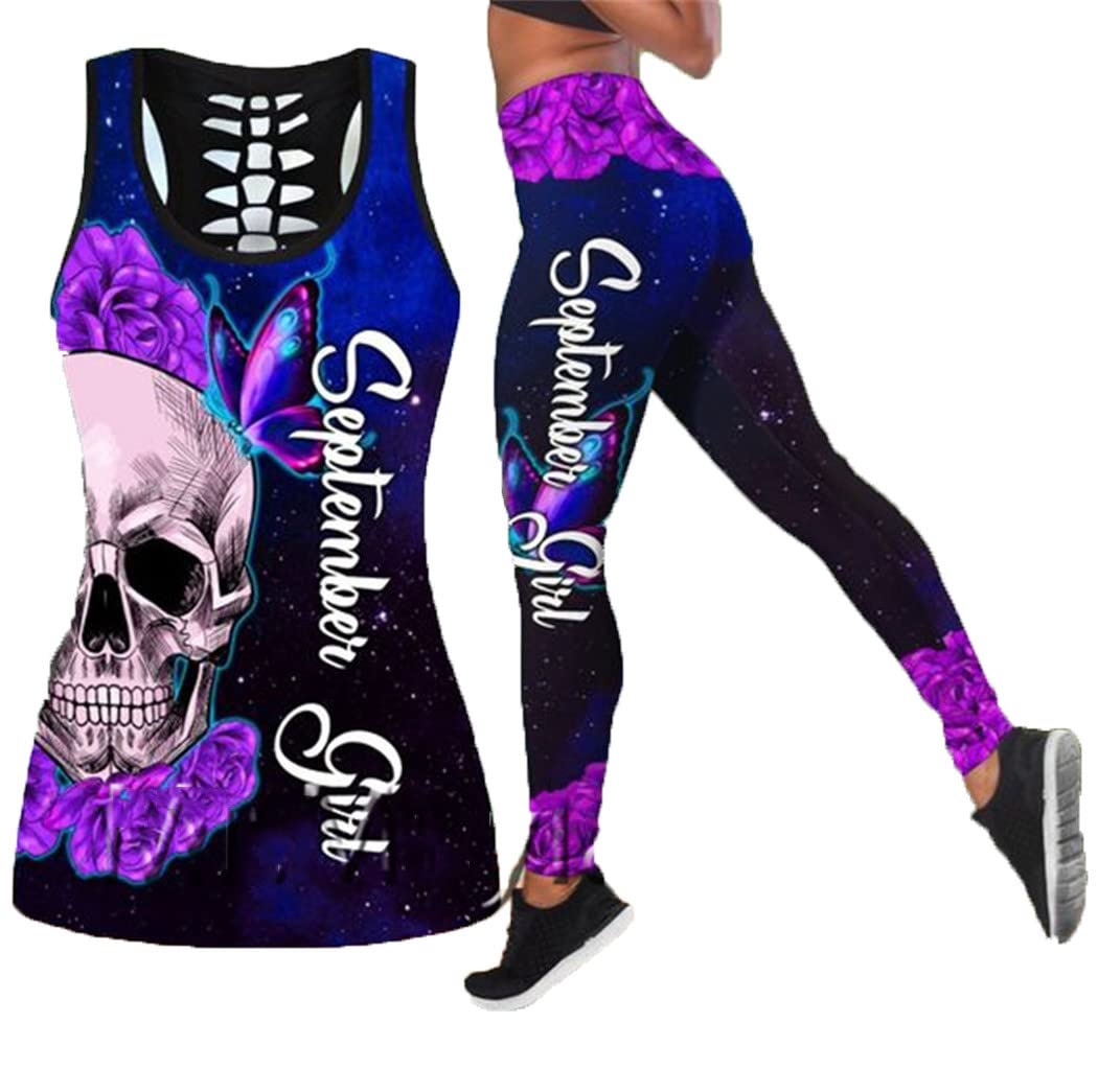 Canotta vuota stampata 3D del fiore della farfalla del cranio, pantaloni sexy delle ghette di yoga delle donne, tuta sportiva casuale, Canotte e leggings, 3XL