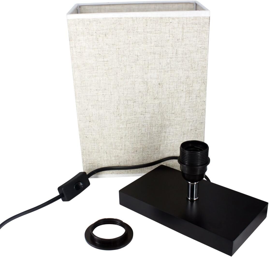 ZEEFO Wood Table Lamp, Retro Solid Wood and Fabric Shade Relax Lighting for Bedroom Bedside Desk Lamp, Contemporary Living Room, Study, Cafe, Baby Room (Rectangle)