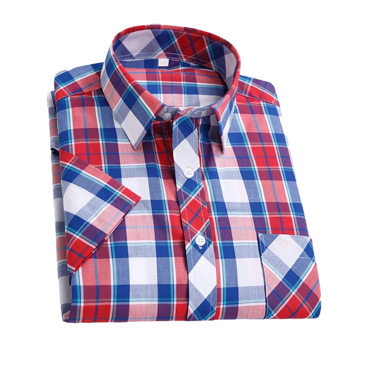 Disimlarl Camicie a maniche corte da uomo in cotone morbido confortevole sottile plaid giovane camicia casual