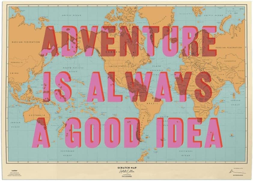 Luckies of London Scratch Map Artist’s Edition-Dave Buonaguidi, Adventure is Always A Good Idea, Blue, 84.1 x 59.4cm (A1)