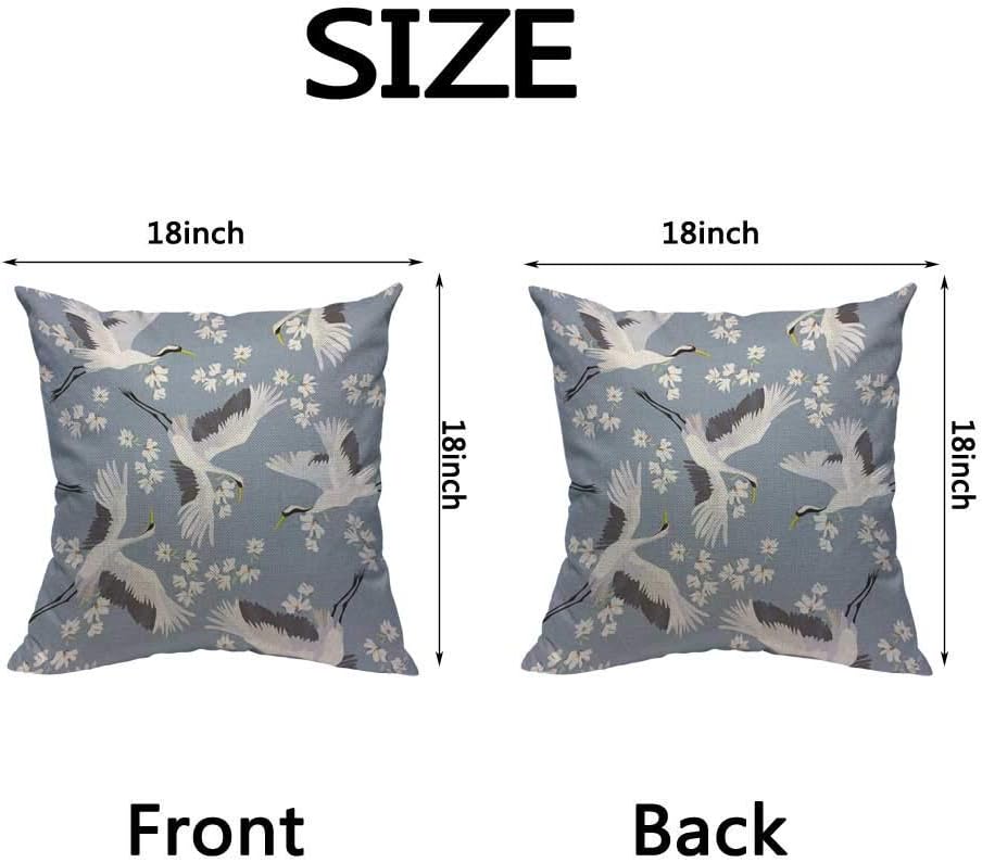 HOSNYE Crane Throw Pillow Case Cushion Covers Flying Bird Flower Blue White Cotton Linen for Couch Bed Sofa Car Waist 20 x 20 inch image 2