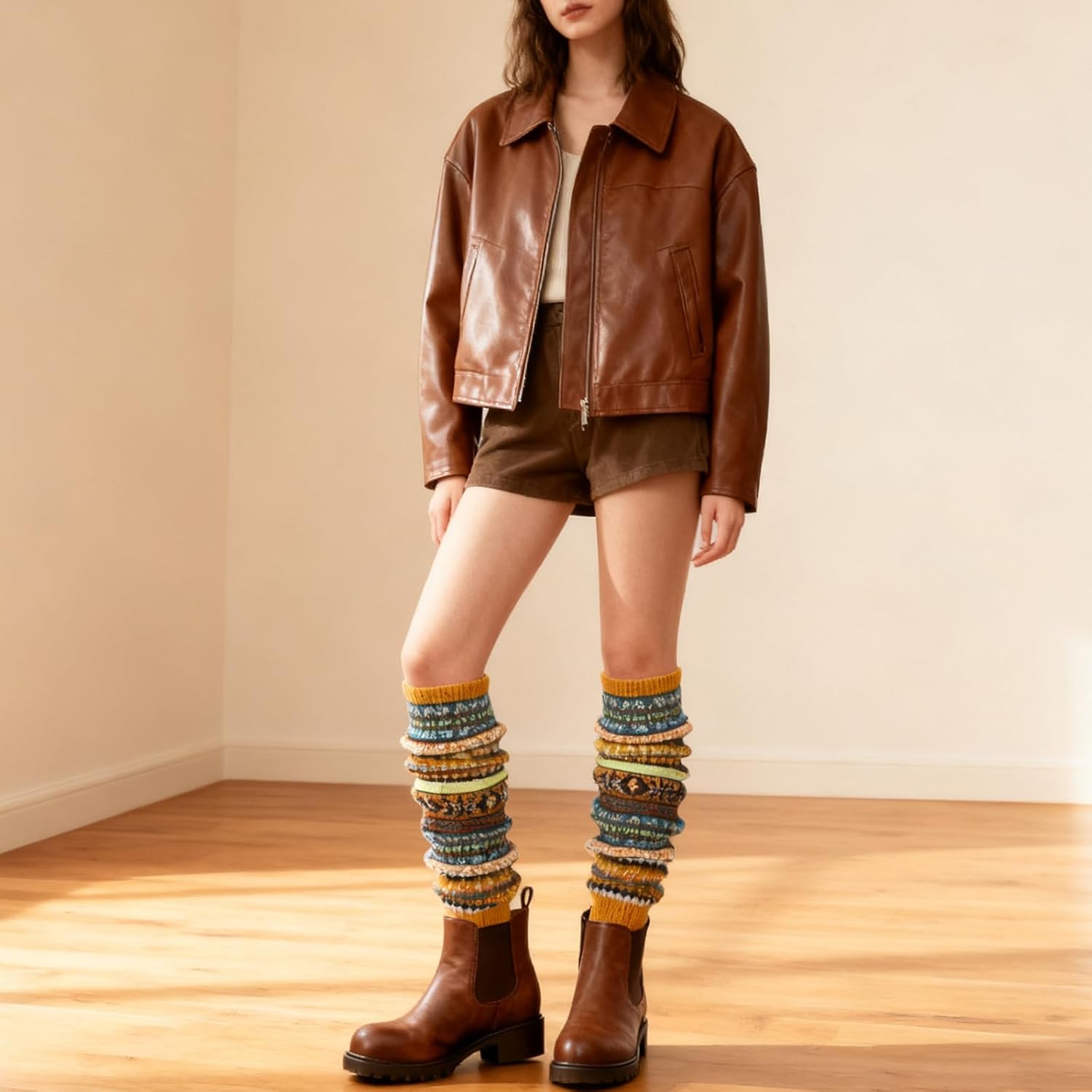 XEPST Leg Warmers Winter Warm Boot Cuffs for Women, Bohemian Style Crochet Knitted Boot Topper Socks Leg Cuffs for Girls - Image 6