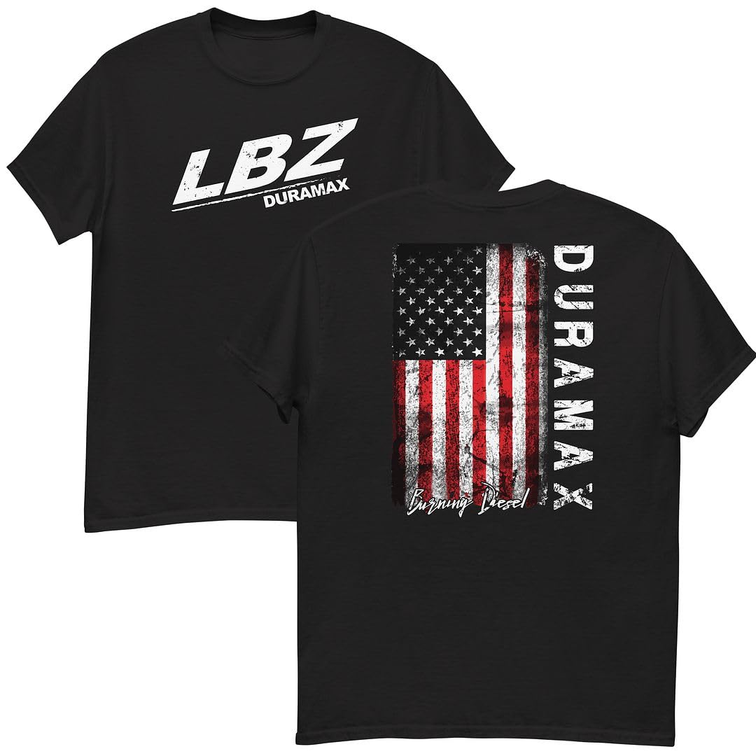 LBZ Duramax T-Shirt Men's American Flag Tee Patriotic Diesel Truck Shirt - Black - L
