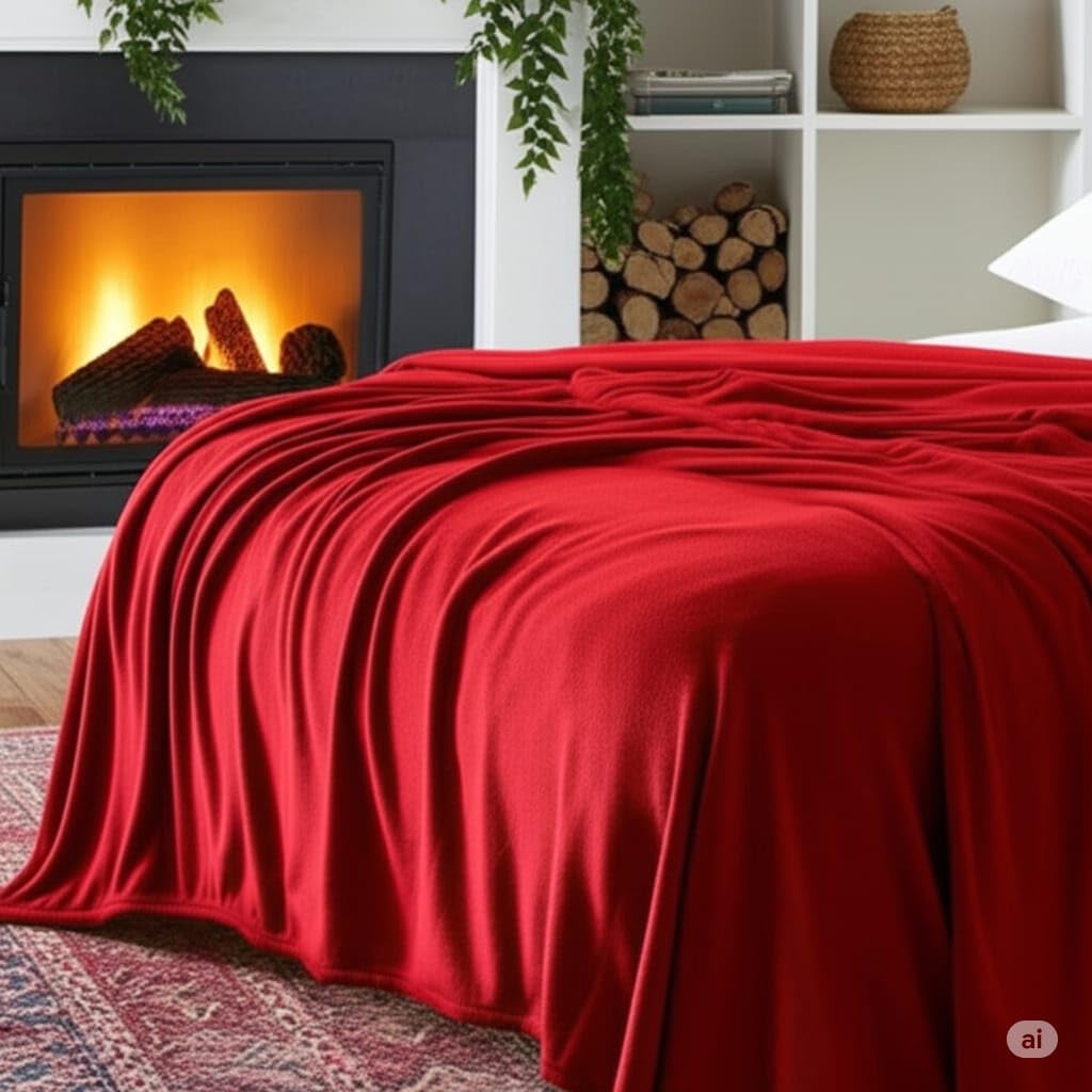 Premium Plush Double Bed Blanket Warm Soft & Comfortable Dohar/AC Blanket for All Season 200 GSM Fleece Blanket for Bed, Sofa, Couch and Travel Also Use As Bedsheet (RED, Double Bed)-image-13