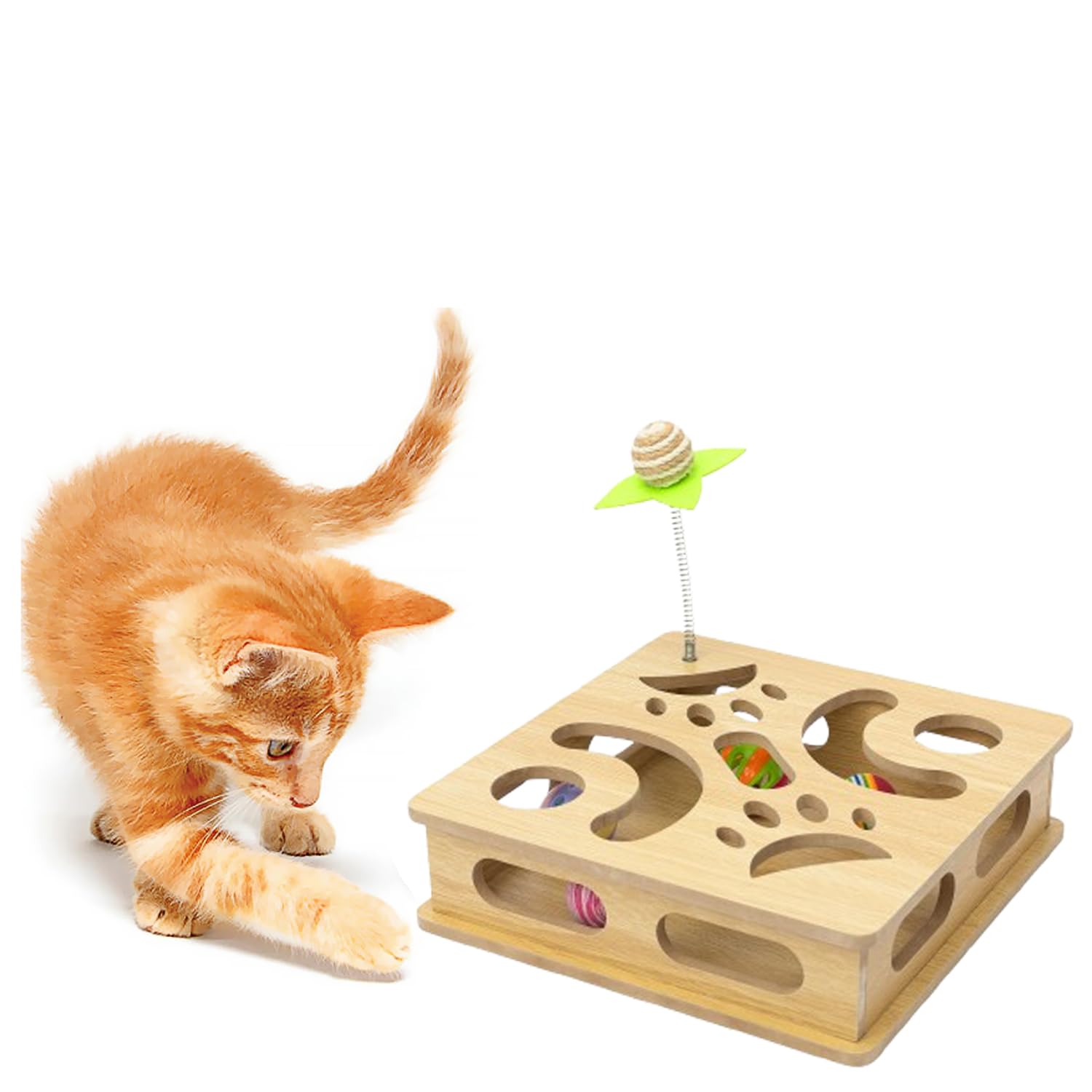 Giocattolo interattivo per gatti, in legno, per la caccia, per stimolare l'energia e l'istinto del gatto (Burlywood)