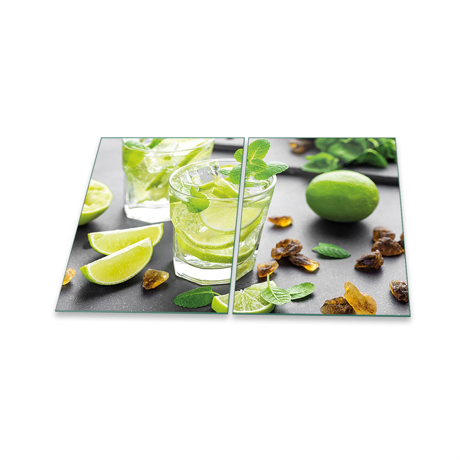 Herdabdeckplatte Abdeckung Ceranfeld Abdeckplatte Schneidebrett 2-Teilig 80x52 Lemon Grün Spritzschutz Glasplatte Ceranfeldabdeckung Schutz Herdschutz Sicherheitsglas Glasschneidebrett 2x40x52
