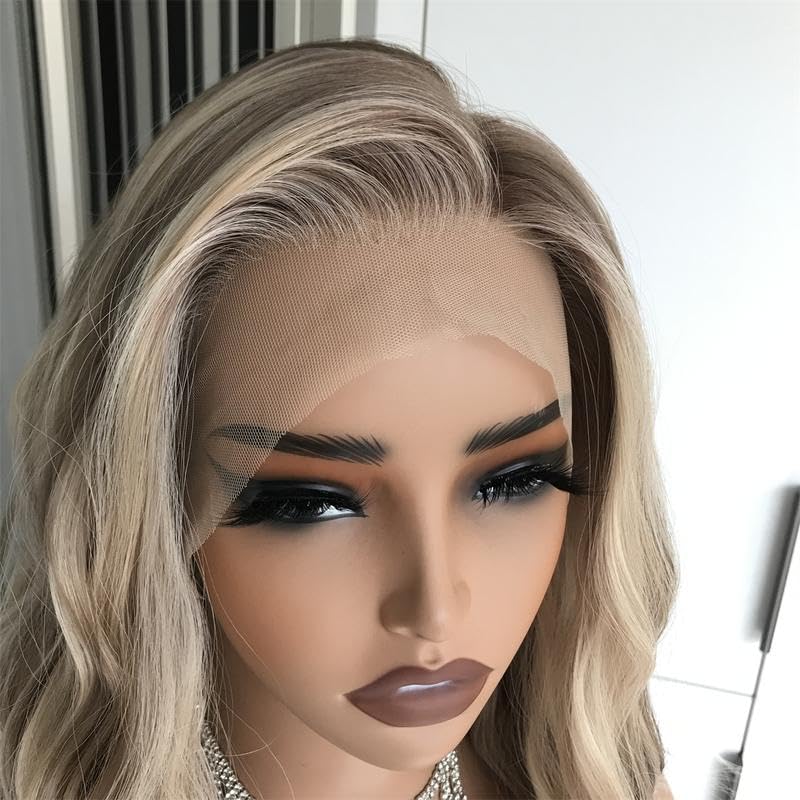 AlSOM Mila Warm Blonde Scandinavian Hairline Water WaveFree Part Lace Front Wig 16 Inch Low Density Synthetic LaceWig for Women Daily Use