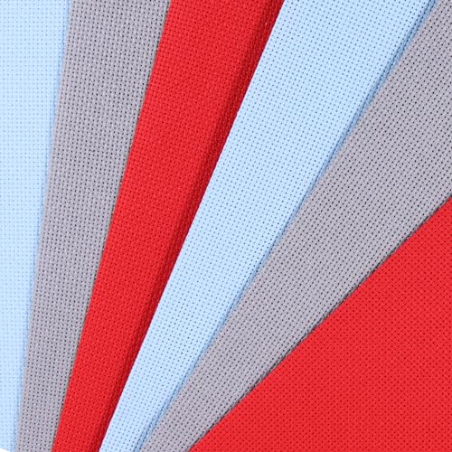 Image of KCS 4 /6 pc of 12 inch x 18 inch(30cmx45cm) 18CT Counted Cotton Aida Cloth Cross Stitch Fabric (6 pc, Light Blue+Red+Light Steel Grey)