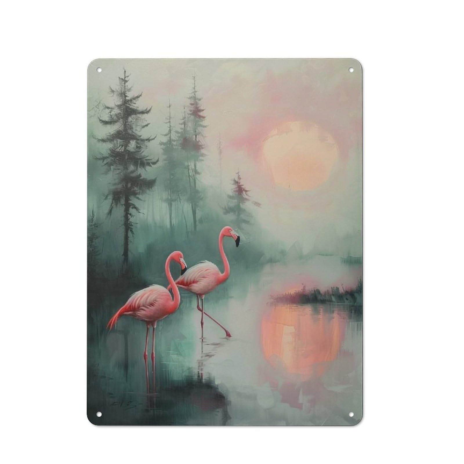 Junmoney Pink Flamingos At Sunset Retro-Style Metal Plaque 40X30cm For Garage Or Workshop, For Garage, Workshop And Man Cave Decoration