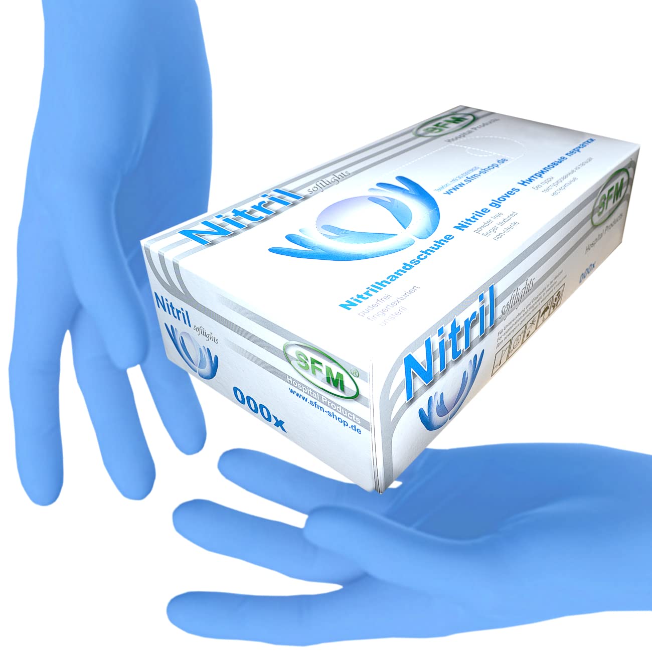 SFM ® SOFTLIGHTS Nitril : XS, S, M, L, XL, XXL blau puderfrei F-tex Einweghandschuhe Einmalhandschuhe Untersuchungshandschuhe Nitrilhandschuhe M (1000)