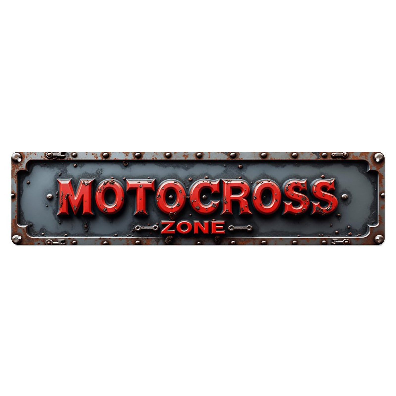 Motocross Zone Riveted Rustic Vintage Long Sign Vintage Aluminium Metal Sign, Retro Wall Decor for Home, Bar, Garage & Farmhouse 10 * 40cm
