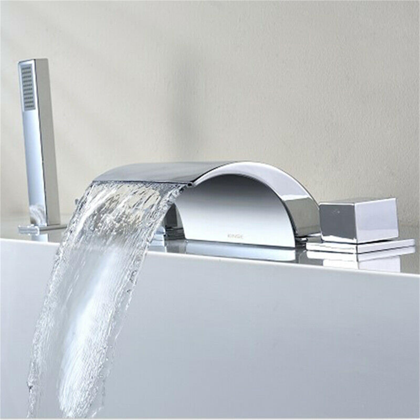 Huspoo Silver Shower Attachment For Bath Taps, 5 Hole Bathroom Bathtub Waterfall Faucet Chrome Tub Sink Mixer Tap & Hand Shower, Hot Cold Mixer Tap For Bathroom Bath