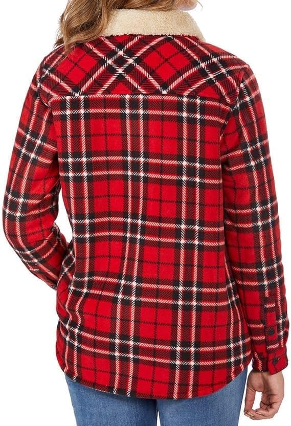 Women's Long Sleeve Plaid Fleece Jackets| Super Plush Sherpa Lined Shirt Jacket Tops with Pockets (XX-Large, True Red) - Image 3