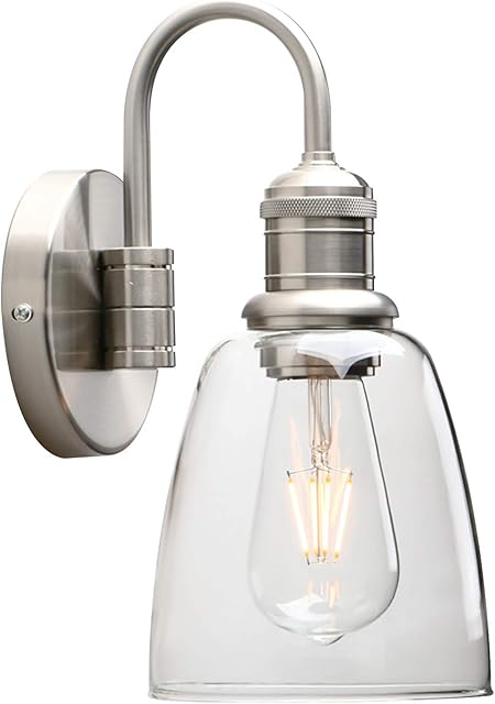 Yosoan Lighting Modern Vintage Industrial Bell Sconce Wall Light Fitting with 5.6 Clear Glass Lampshade, for Office Home Kitchen Living Room Bedroom Loft Bar (Brushed)