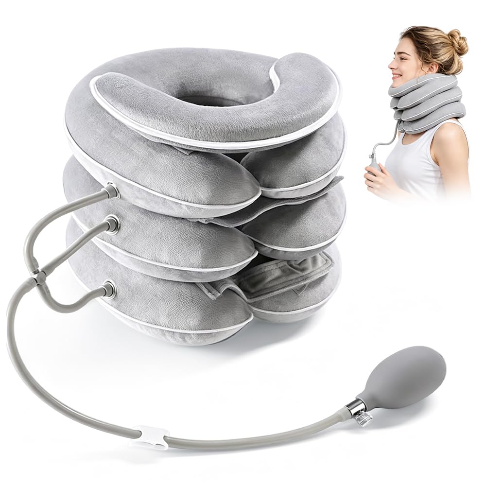 Trazione Cervicale, Collare Cervicale Gonfiabile con Supporto Mento, Decompressione Cervicali, Collare Ortopedico Cervical per Sollievo Dolori Cervicali