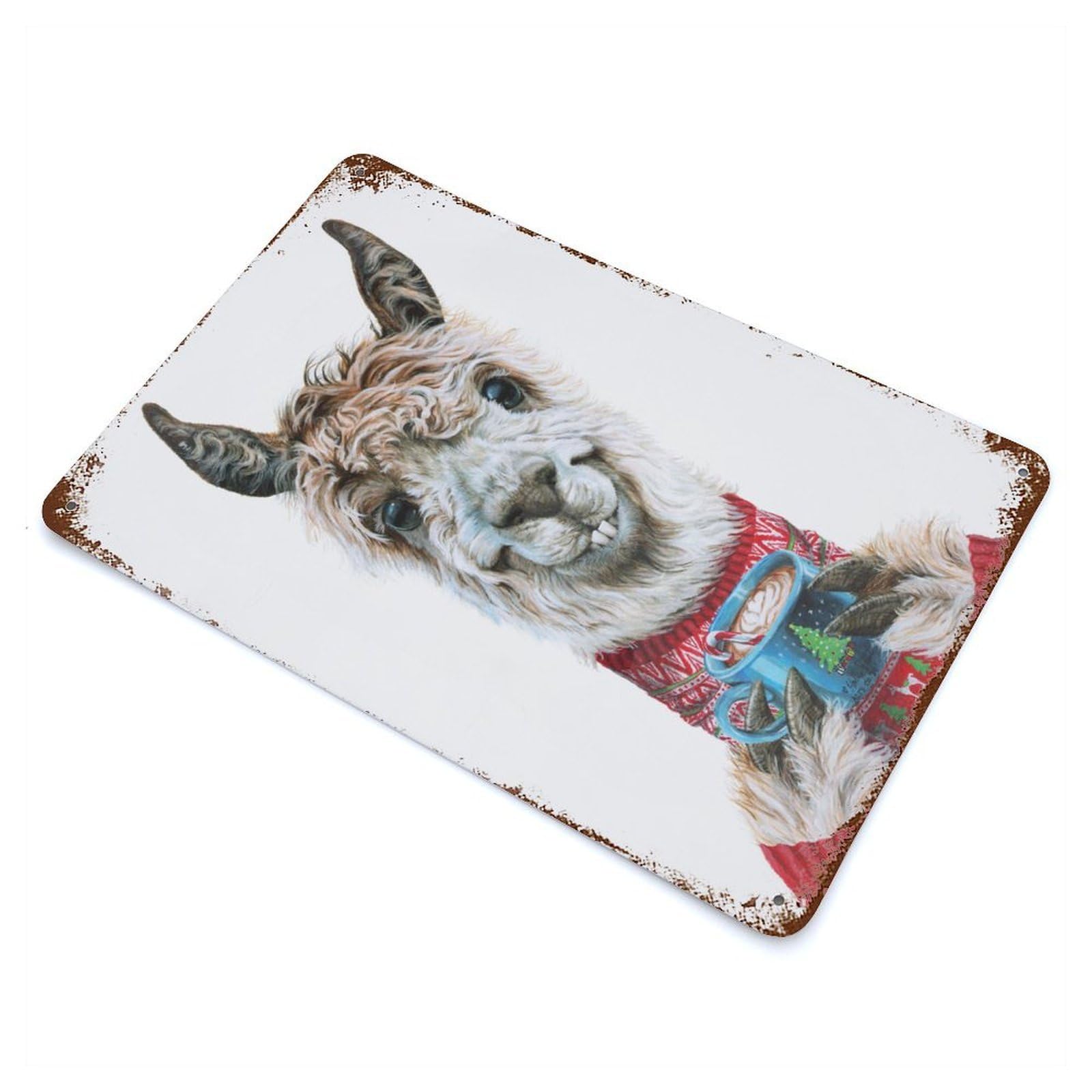 Garage Style Llama Latte Christmas Vintage Rust Metal Sign 11.8"x7.9", Vintage Wall Decor for Bar And Workshop
