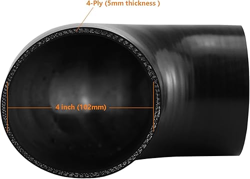 Miniatura 3 de Ucreative Codo de 90 grados Acoplador de 4 capas de alto rendimiento manguera de silicona para identificación del vehículo 4.0 "(102mm)