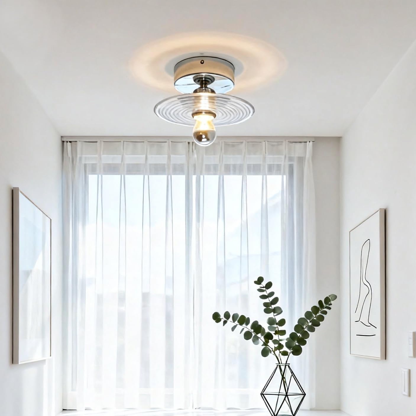 Modern Minimalist Clear Glass wall sconces，Artistic Spiral Wall Light Fixture, Concentric Circle Design, (Hardwired) (Chrome+Transparent Glass)