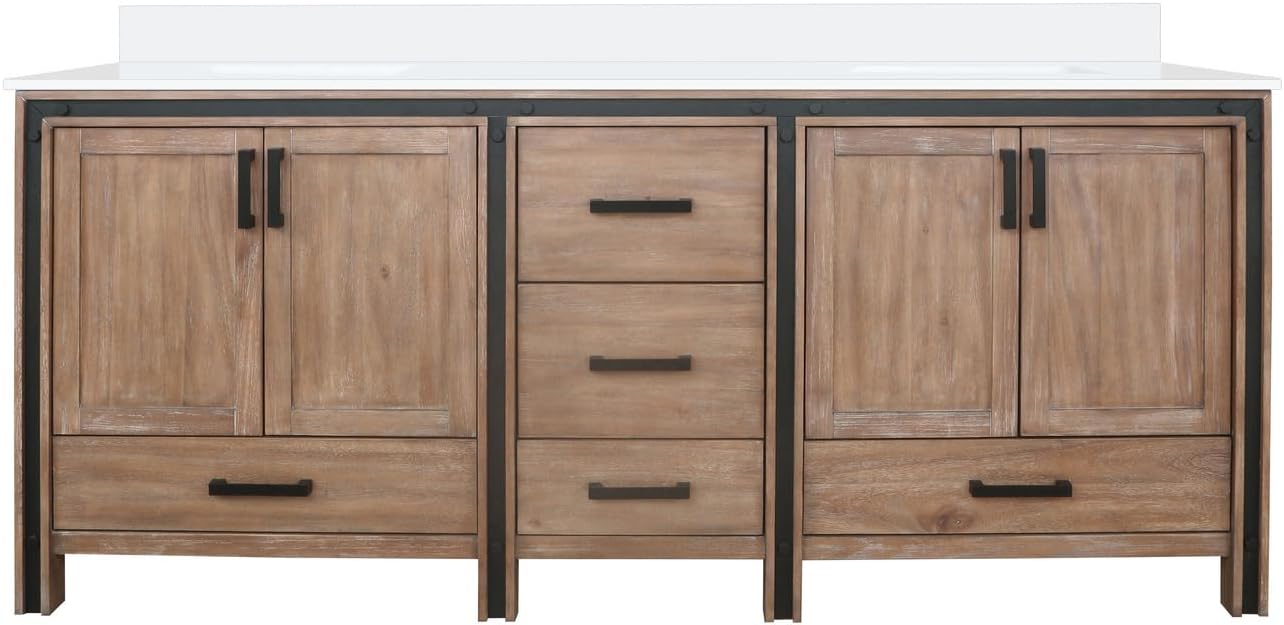 Ziva 80 in W x 22 in D Rustic Barnwood Double Bath Vanity and White Quartz Top