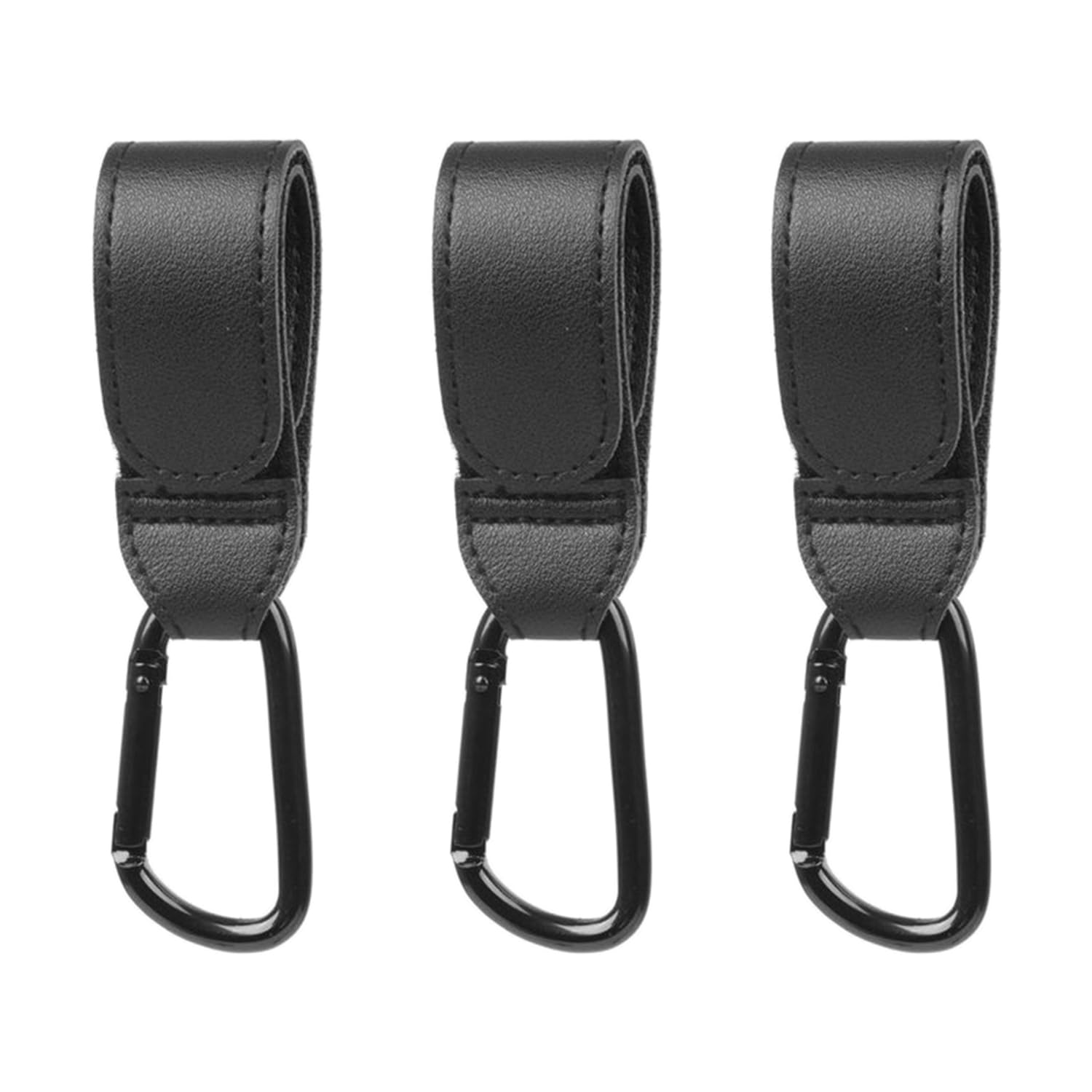 SYEYCW 3 Pcs Black Buggy Clips, Universal Pram Clips for Buggy Leather Pram Hooks for Bags Adjustable Stroller Hooks