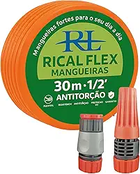 Rical Flex Mangueira para Jardim, PVC Laranja, 30 Metros, Super Flexível com Antitorção, 1/2 Polegada, Resistente UV, com Engates Rápidos