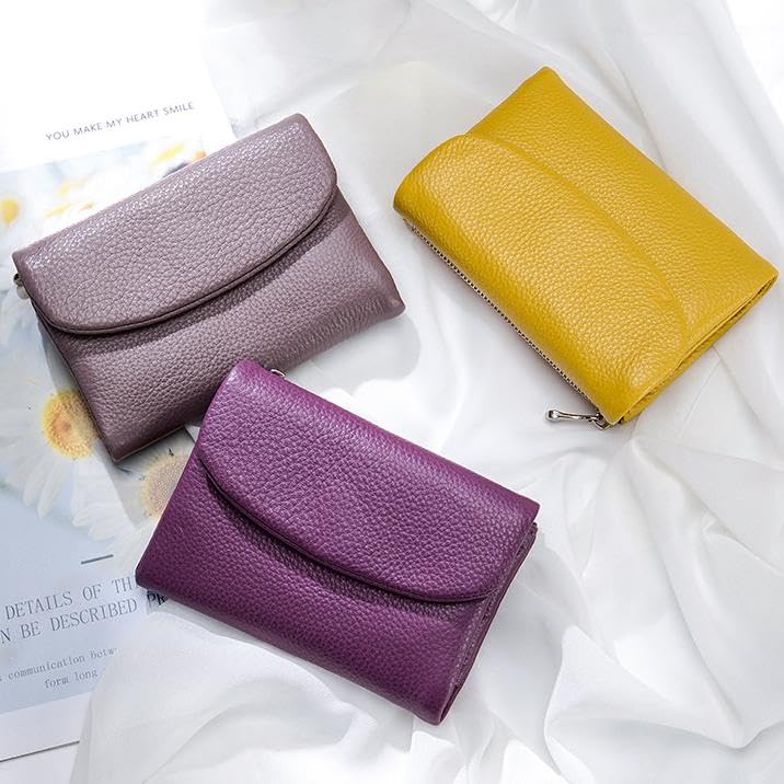 Unisex Pebble Leather Wallet, Small Wallets for Women, Women's Genuine Leather Coin Purse with Credit Card Holder, Coin Holder & Cash Slots, Genuine Leather Wallet for Women (Red)2