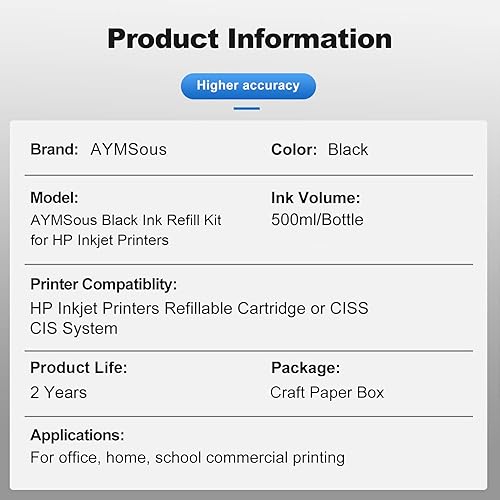 Miniatura 9 de Kit de tinta de repuesto de tinta negra, tinta de tinte de 8.5 fl oz para impresoras de inyección de tinta HP, cartucho recargable, sistema CISS CIS