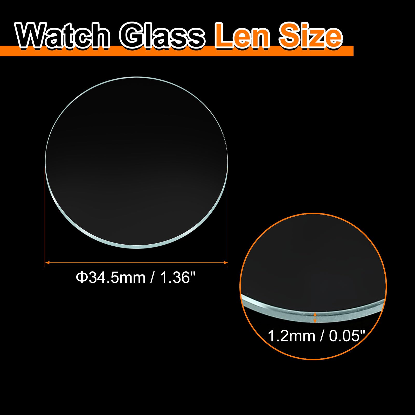sourcing map 3 lenti in vetro per orologio, diametro 34,5 mm, spessore 1,2 mm, vetro minerale, rotonde, piatte, trasparenti, lenti di ricambio per orologiai