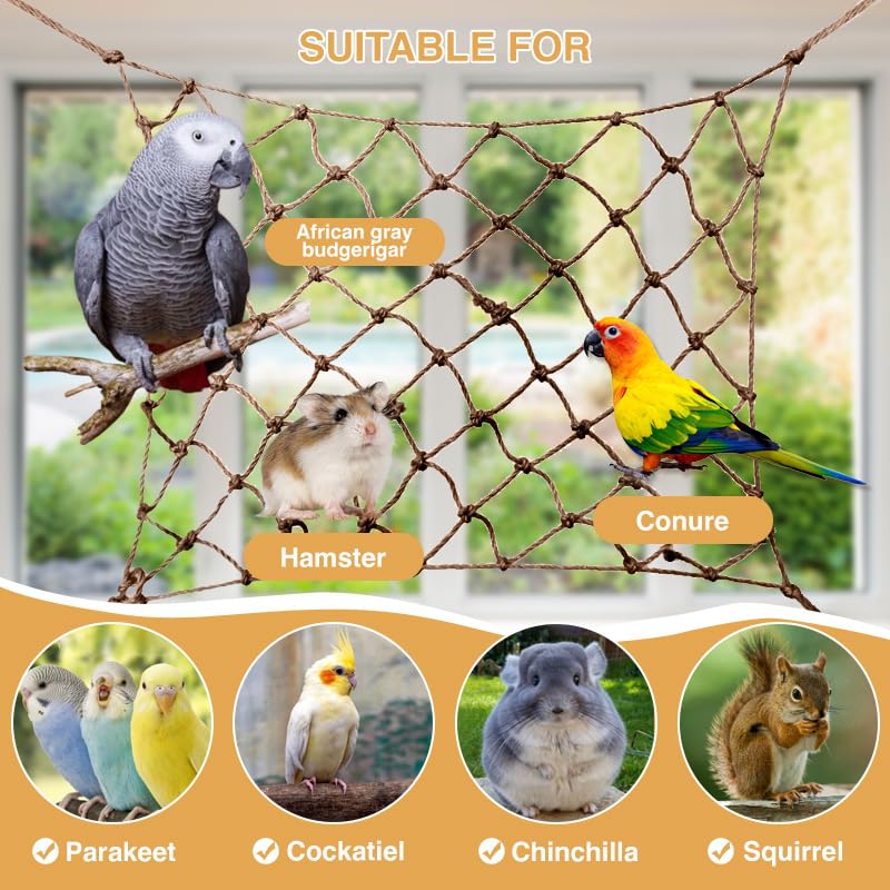 2 Pacchi di Rete di Corda Naturale per Uccelli, Amache a Dondolo per Pappagalli, Amache Sospese per Attività per Ratti, Pappagalli, Ara, Parrocchetto, Calopsitta, Cacatua, Conure, Pappagallo