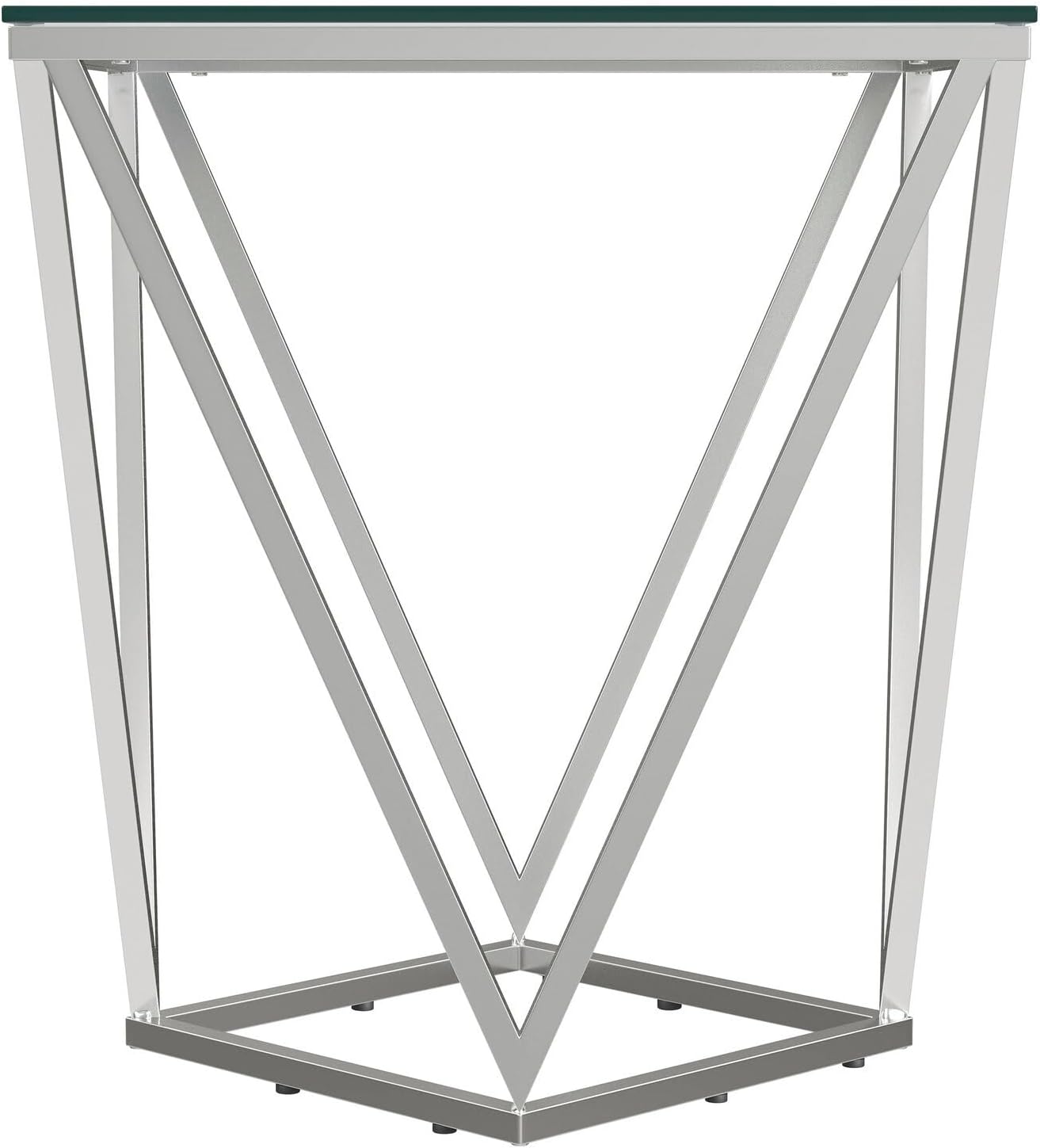 HomeStock Geometric End Table with Glass Top - Modern Nickel Finish Living Room Side Table
