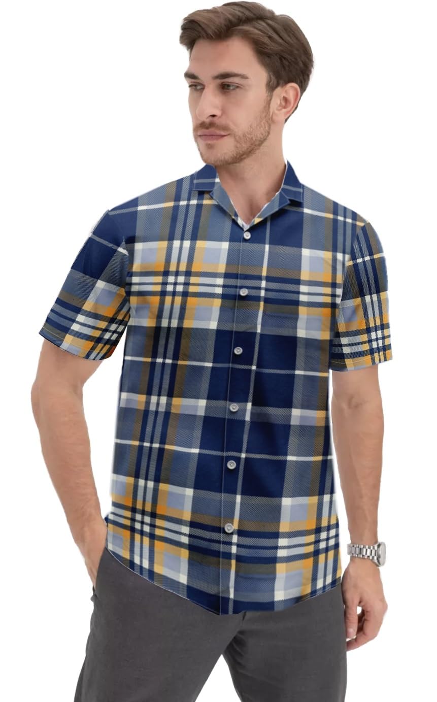 LEOTUDE Men's Slim Fit Spread Collar Printed Striped Shirt(SHRT_008_BLUECHECK_C2_P_1BLUE_XL) - Review, Price and Buying Guide