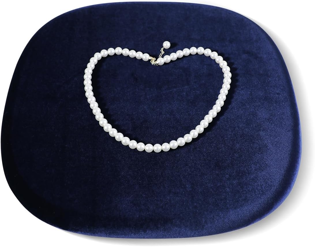 Ring Earring Bracelet Necklace Display Stand, Resilient Velvet Jewelry Dish Tray, Jewelry Store Retail Counter Storage Holder for Photoshoot Exhibition Livestream (Dark Blue, Large)